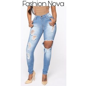 Fashion Nova Glistening Jeans - Medium Wash